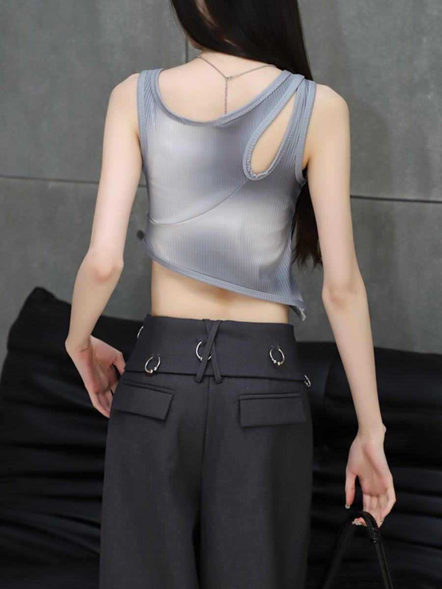Y2K Irregular Tie-dye Fake Two Piece Top