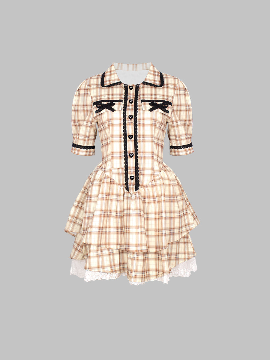 Apricot Checked Cake Dress