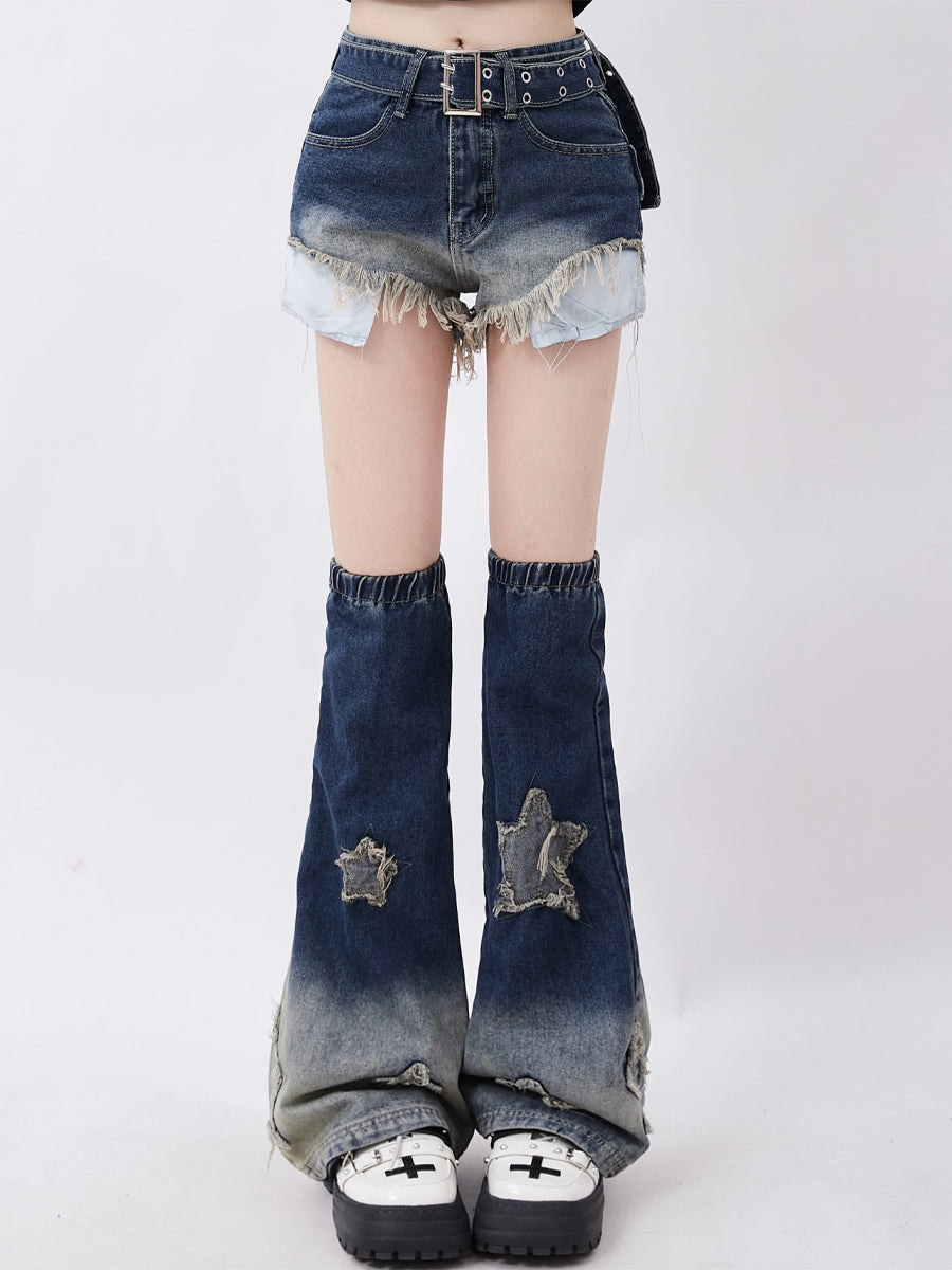 Blue Stars Denim Shorts with Socks Set