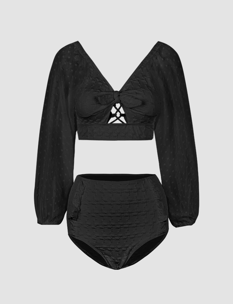 Swiss-dot Lace-up Puff Swimwear
