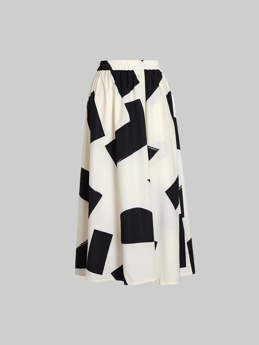 Black And White Irregular Midi Skirt