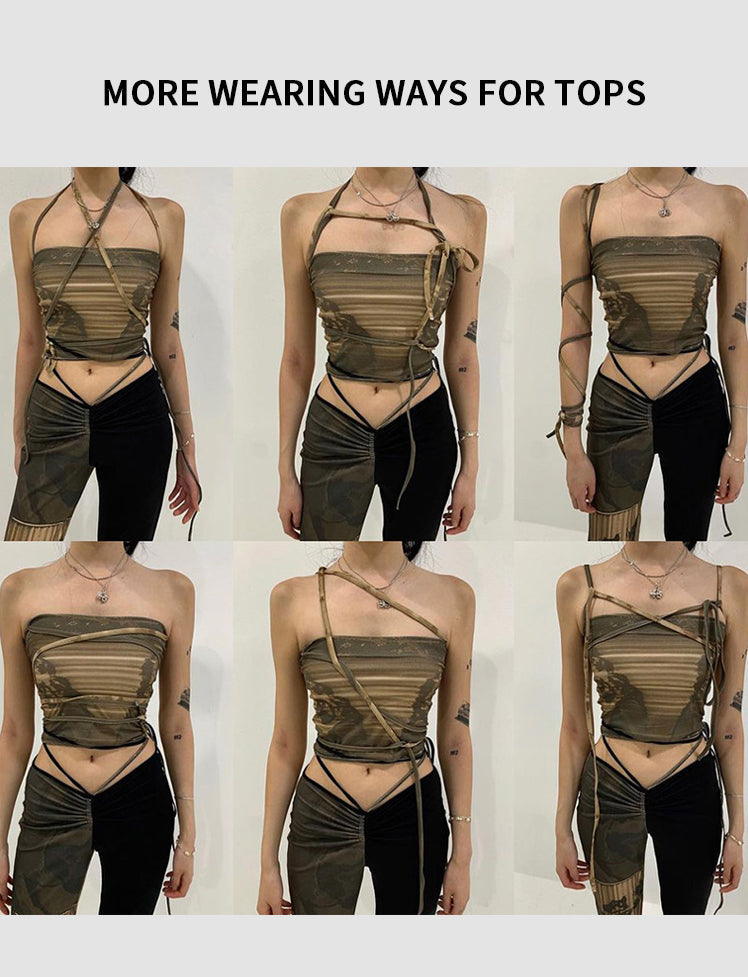 Camouflage Color Tie-up Top