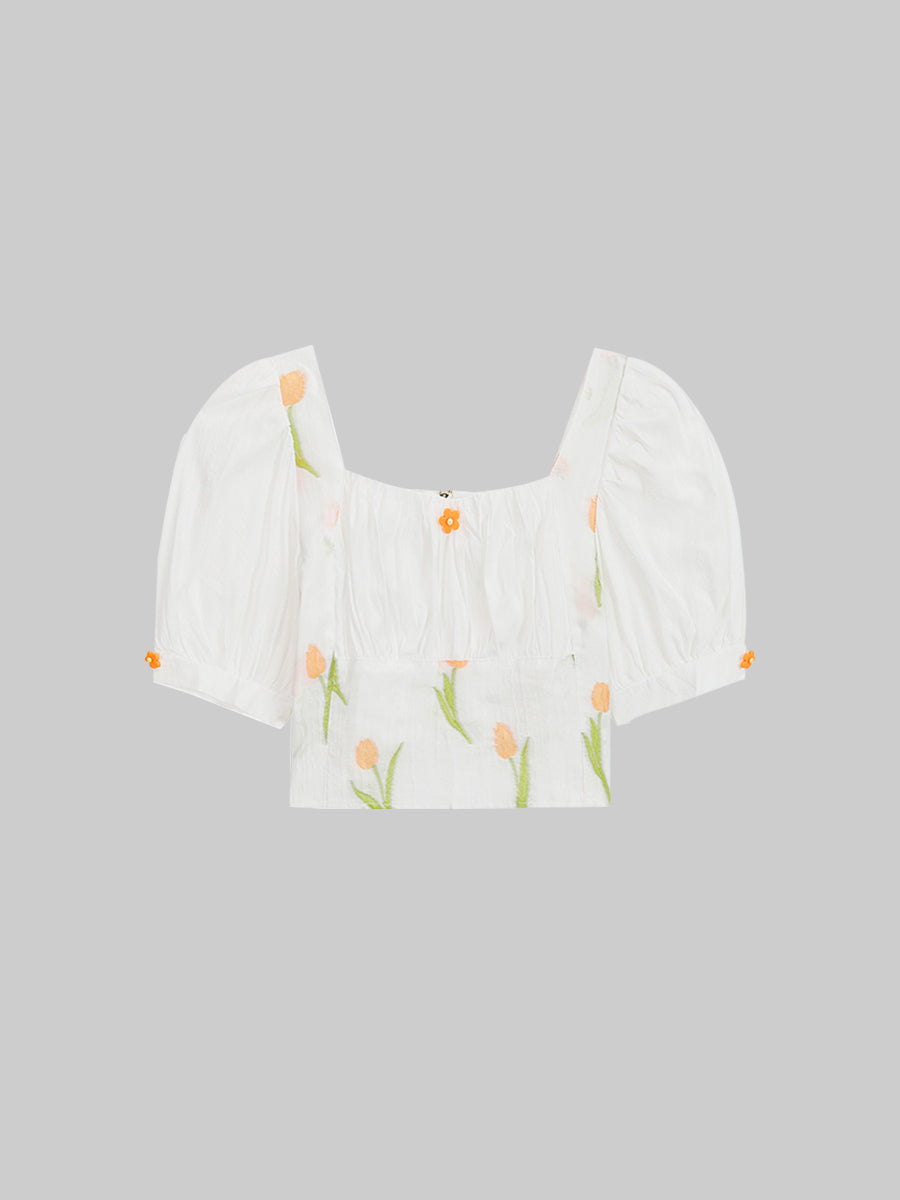 Jacquard French Square Collar Shirt Top