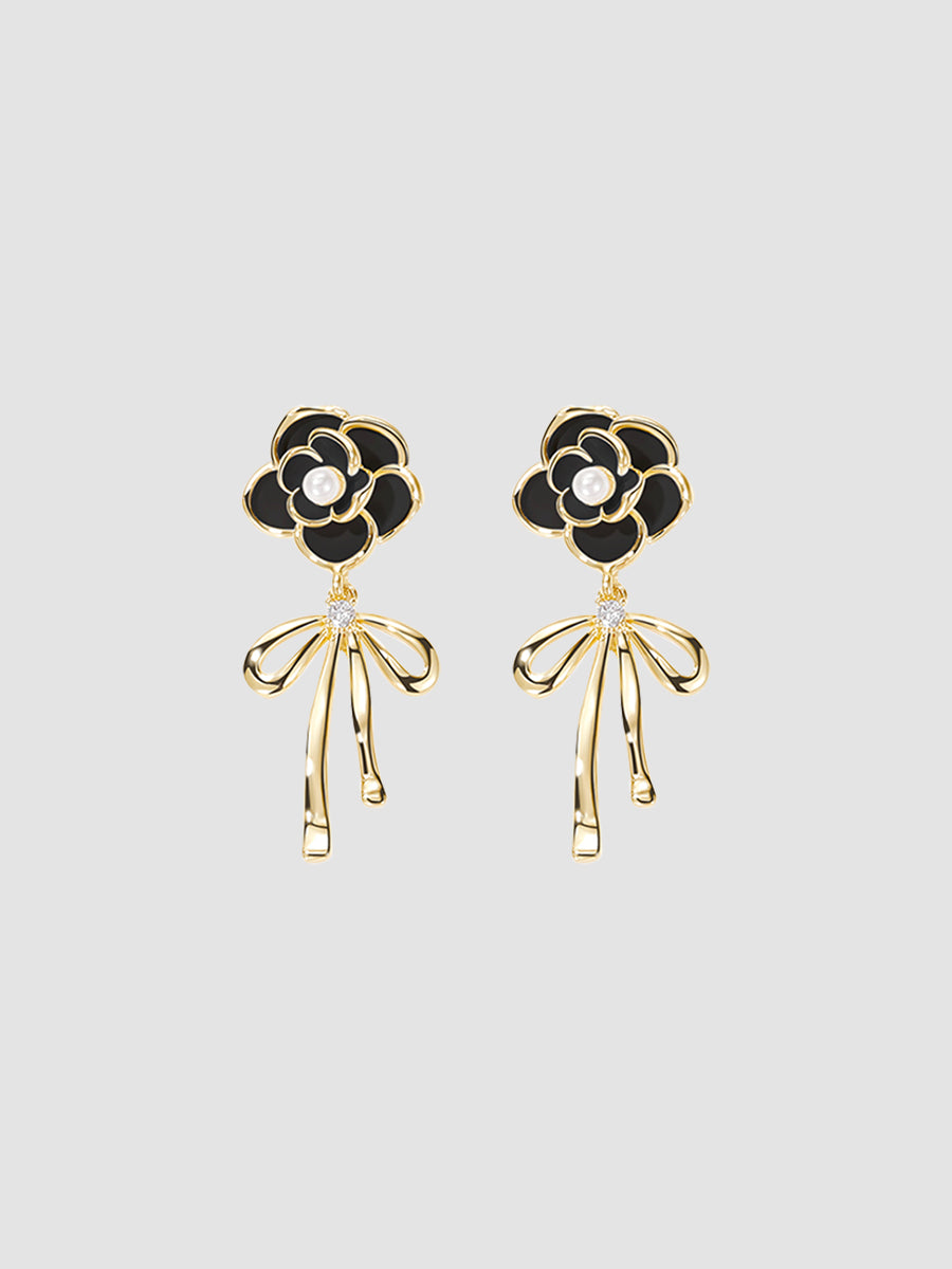 Black and White Flower Earrings