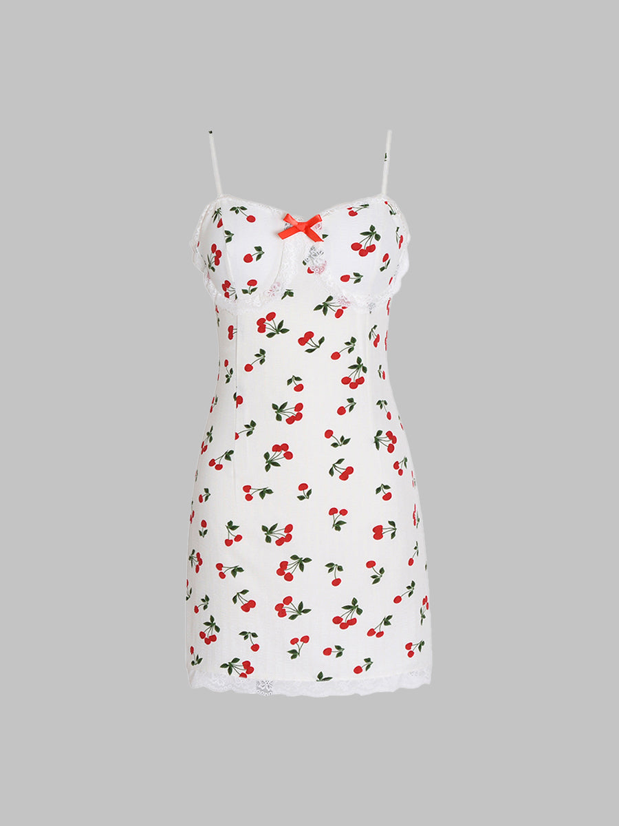White And Red Floral Short Dress