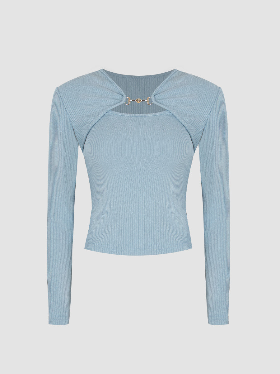 Solid Color Knit Blouse & Camisole Two-piece Set