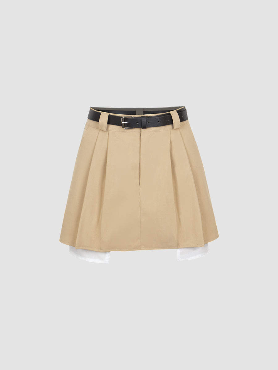 Apricot Belt Pleated Skirt