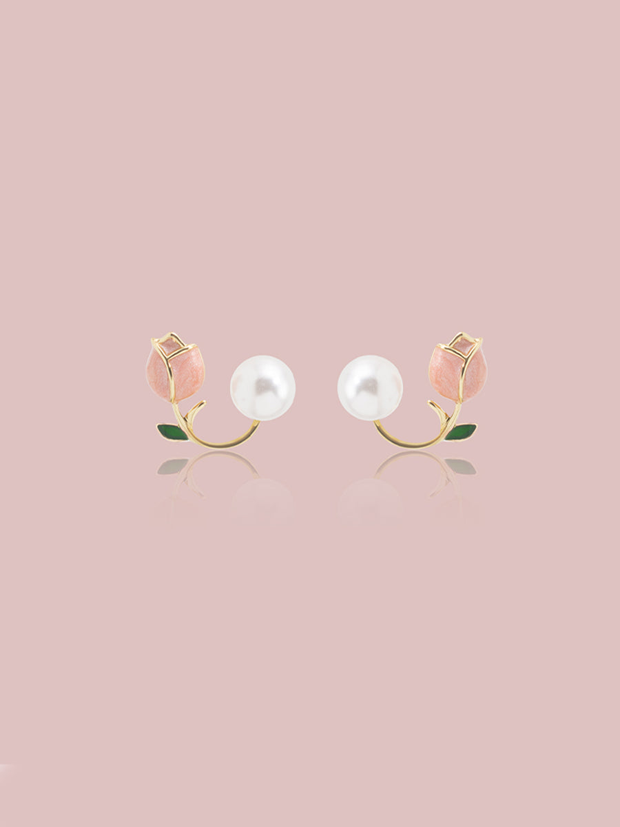 Handmade Tulip Pearl Earrings