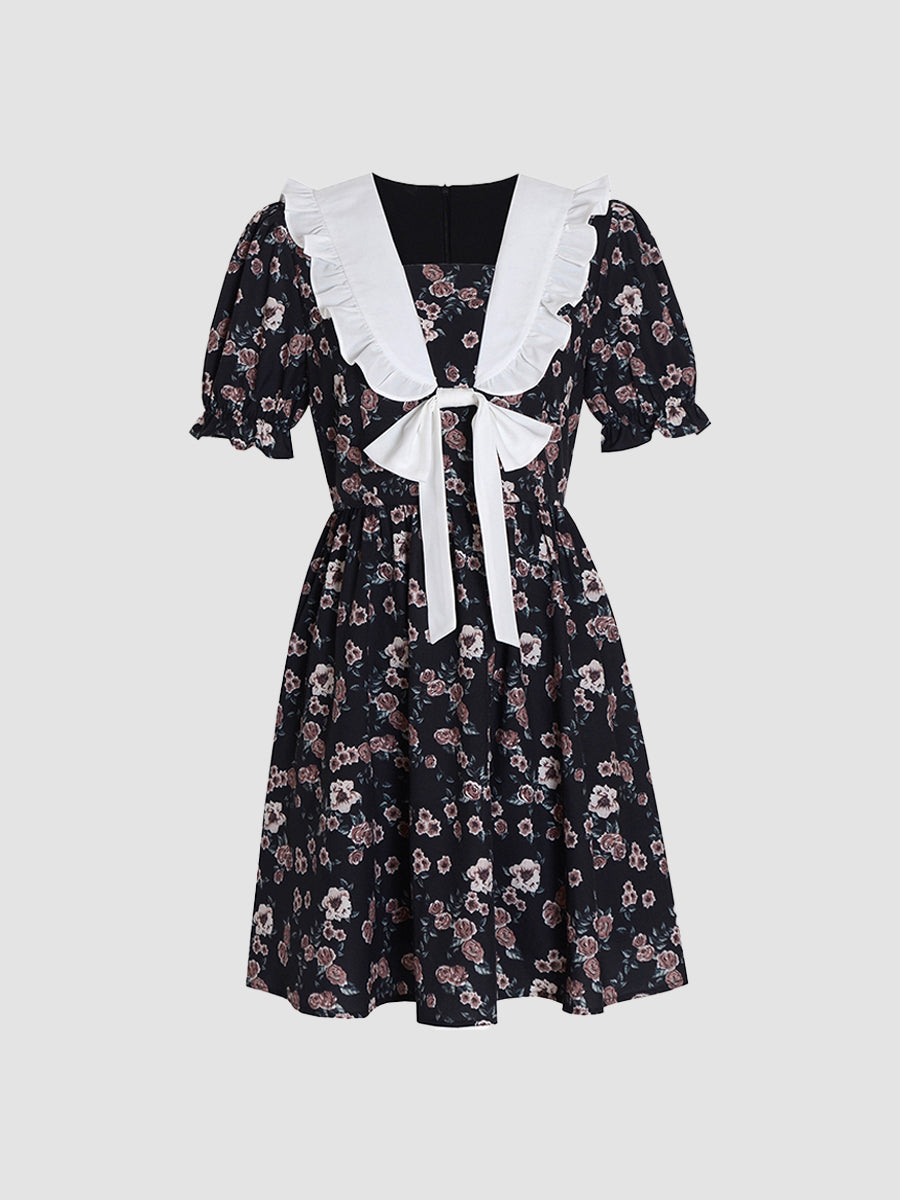 Navy Neck Print Dress