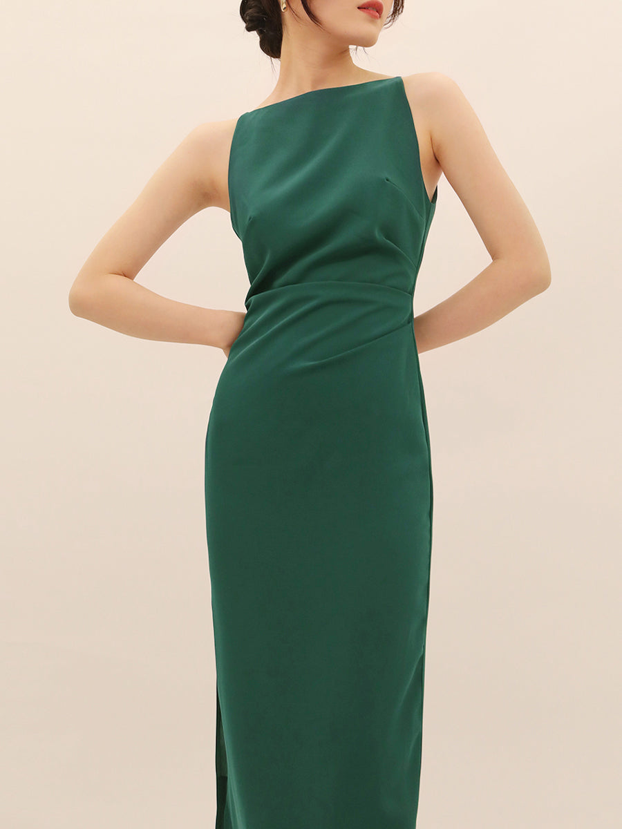 Pleated Solid Color Sleeveless Dress