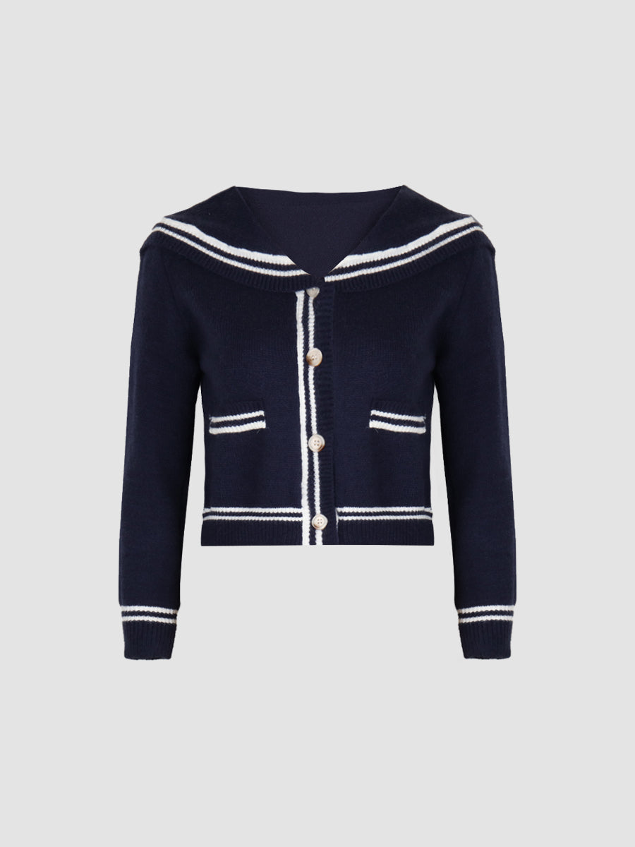 Navy Collar Knit Set