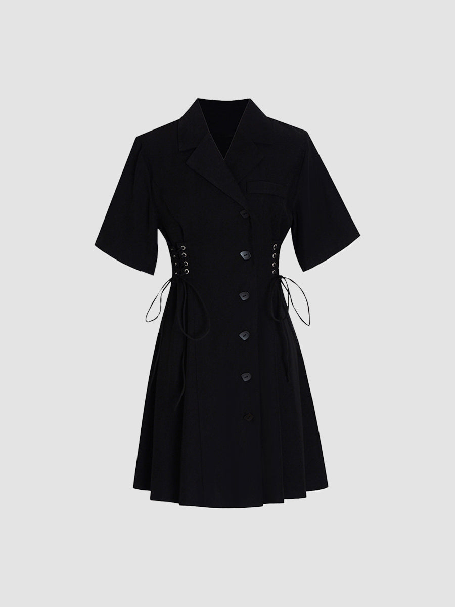 Suit Bow Tied Waist Black Dress