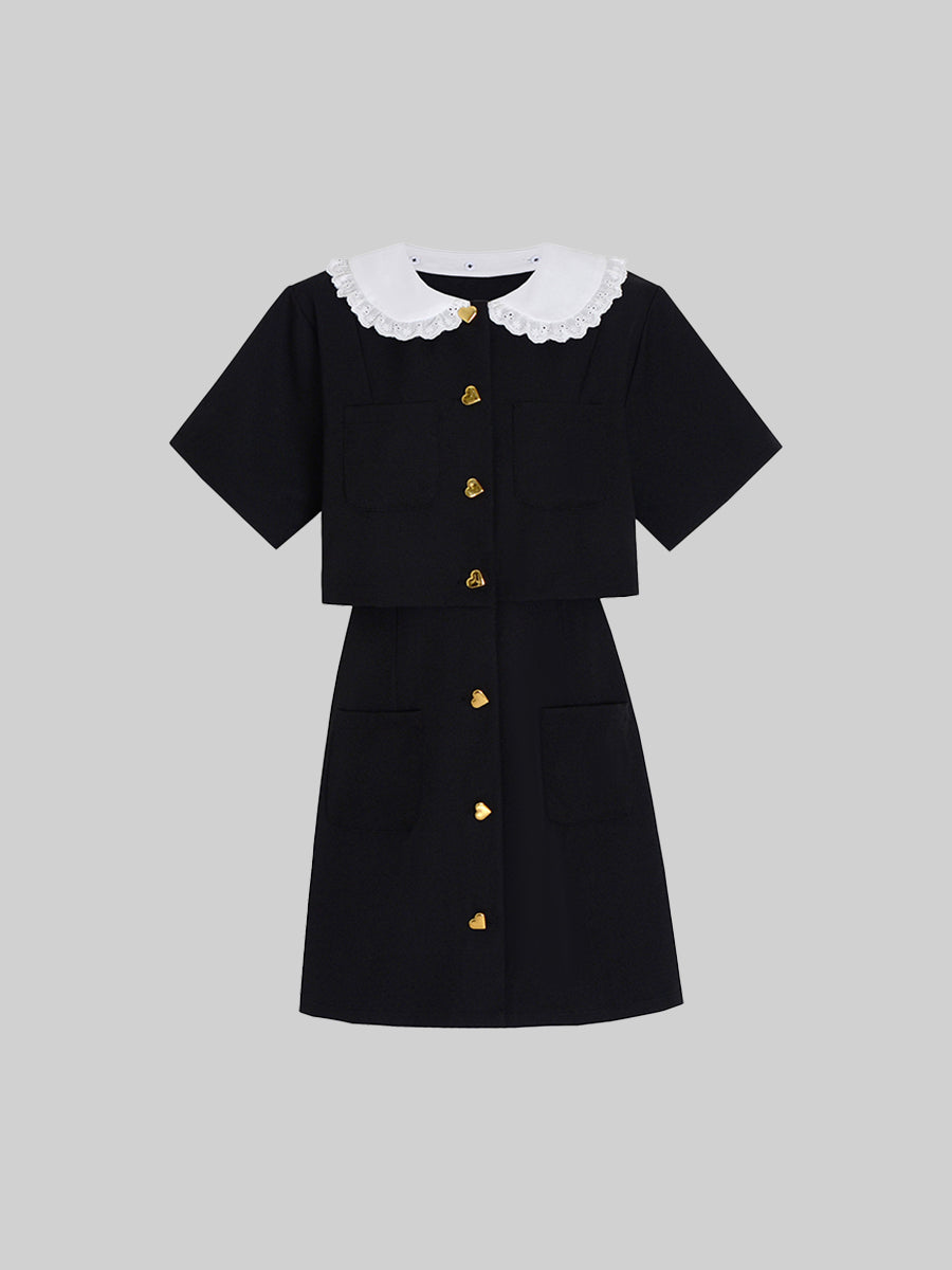 Elegant Short Sleeve Black Shirt Dress