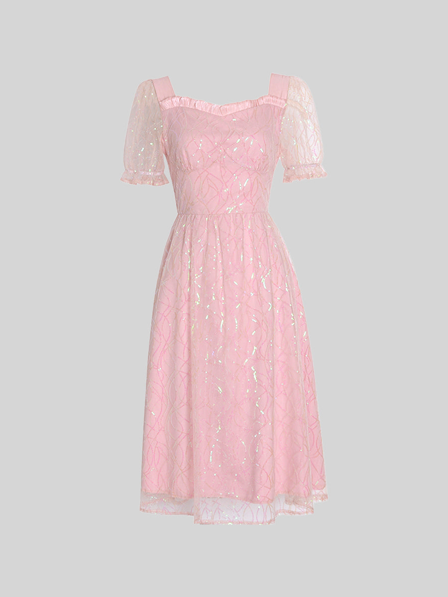 Sweetheart Hollow Bow Midi Pink Dress