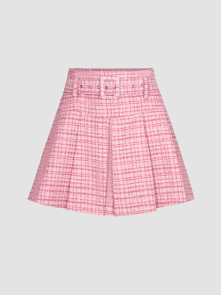 Pink Sequin Pleated Skirt