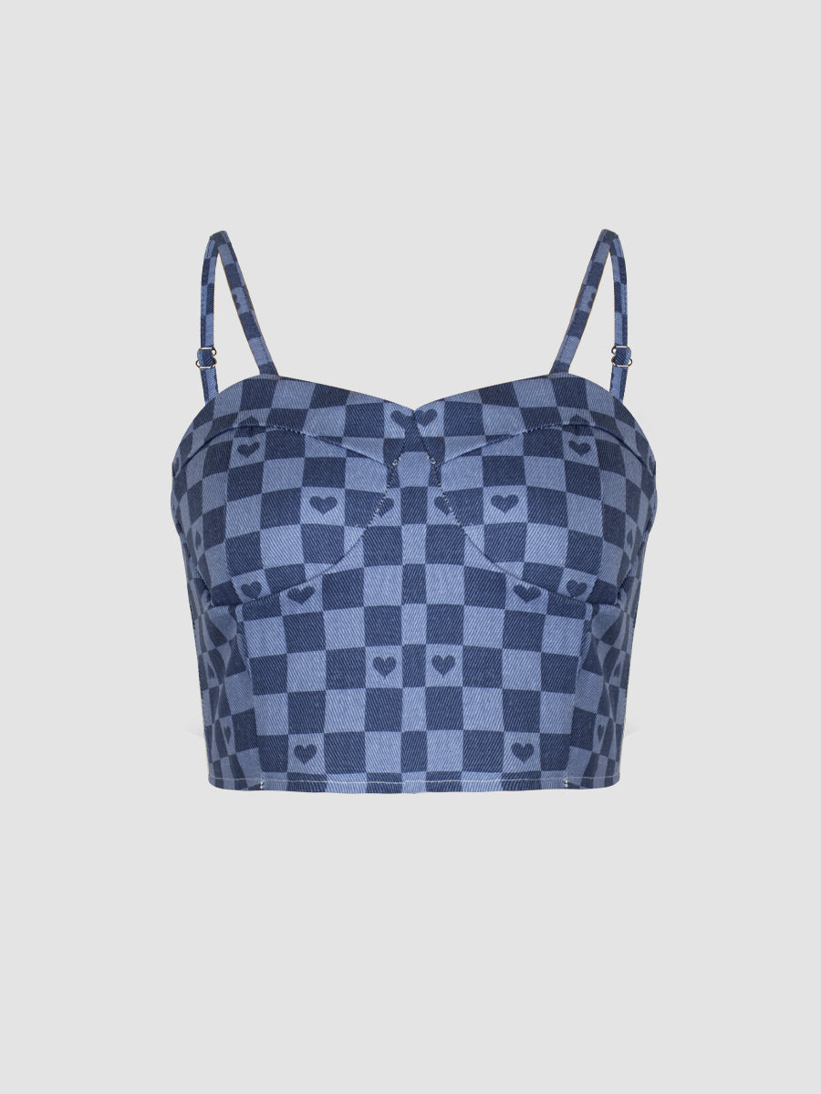 Love Blue Plaid Denim Cami&Skirt Set