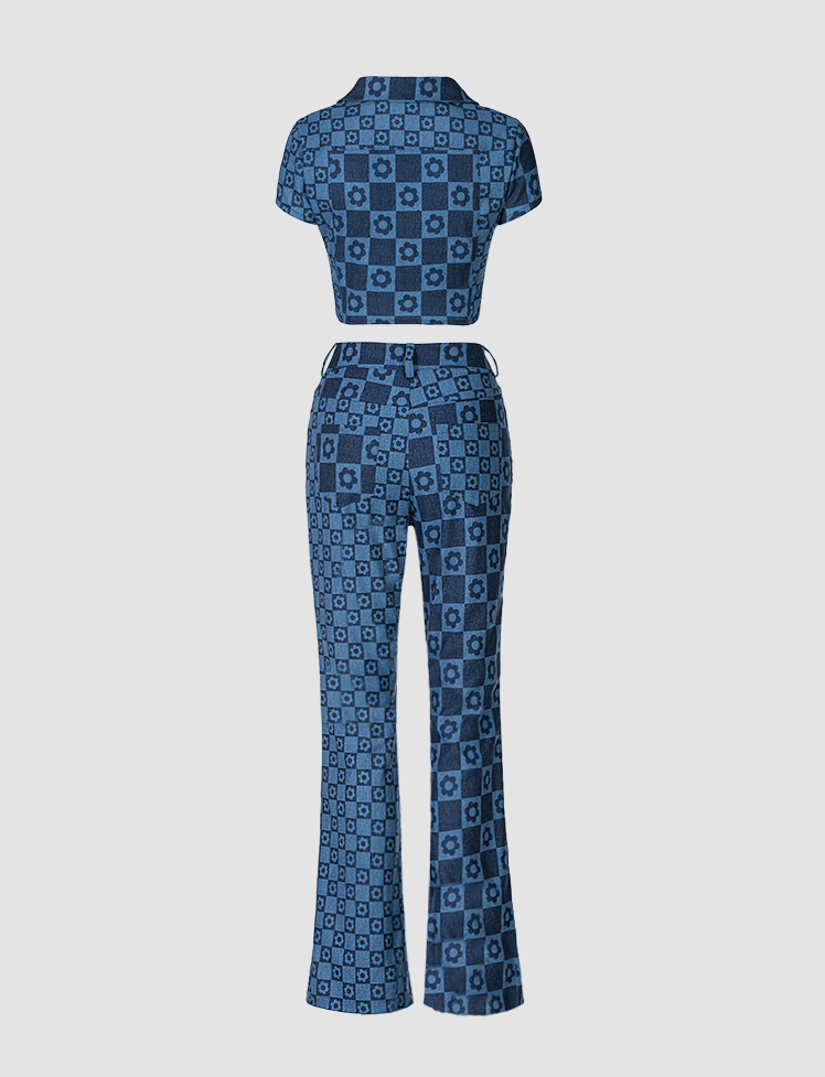 Floral Plaid Top & Trouser Set
