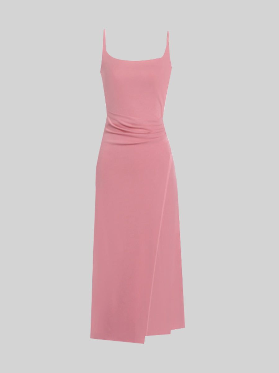 Irregular Halter Pink Dress