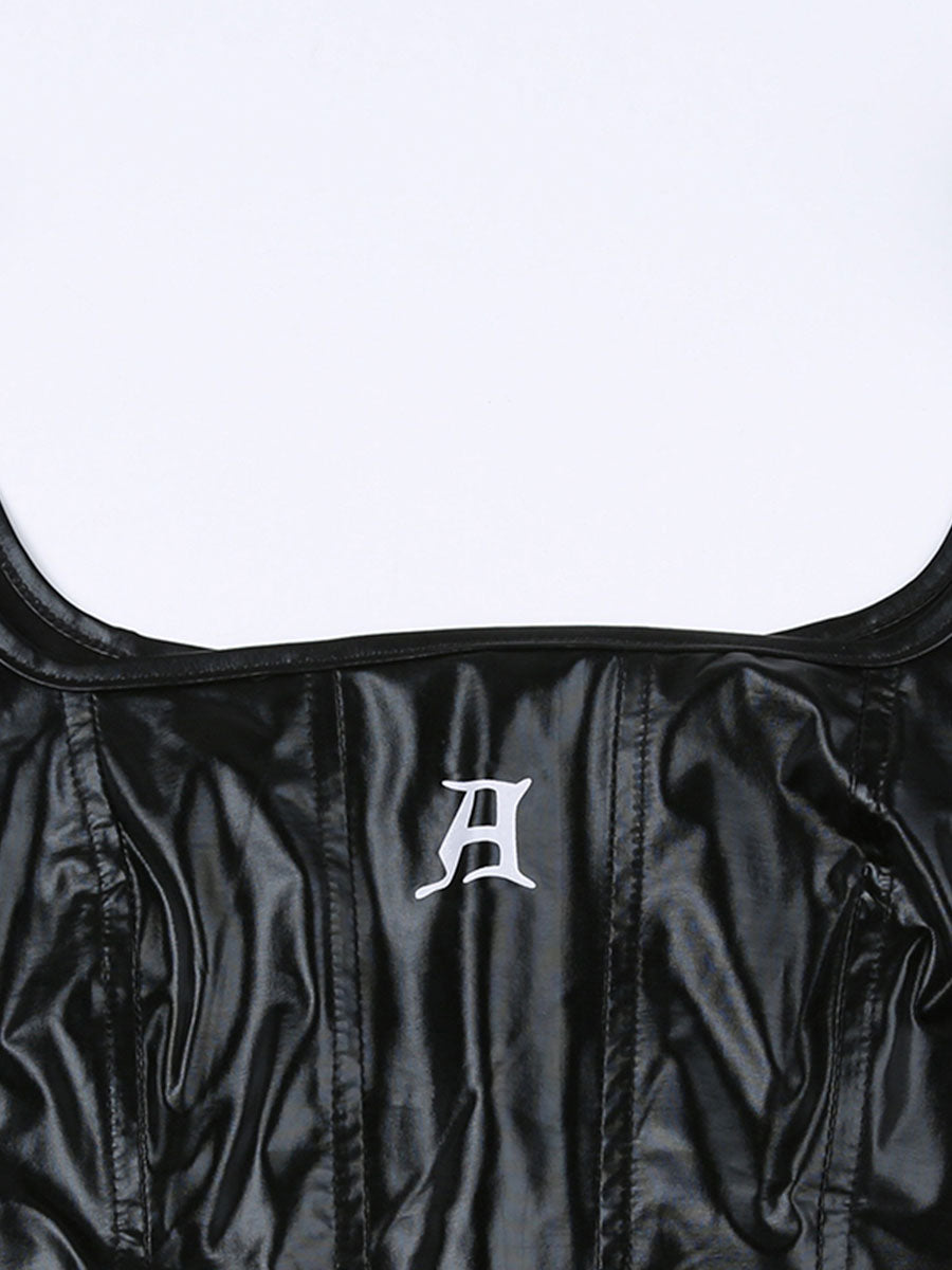 Black PU Leather Tank Crop Top