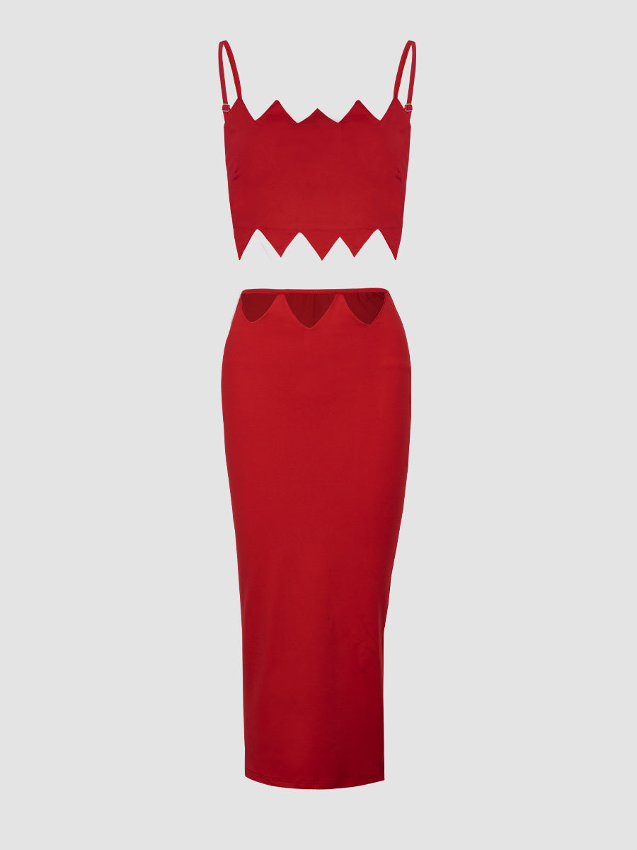 Red Stretchy Camisole Top + Long Skirt with Sleeve Covers