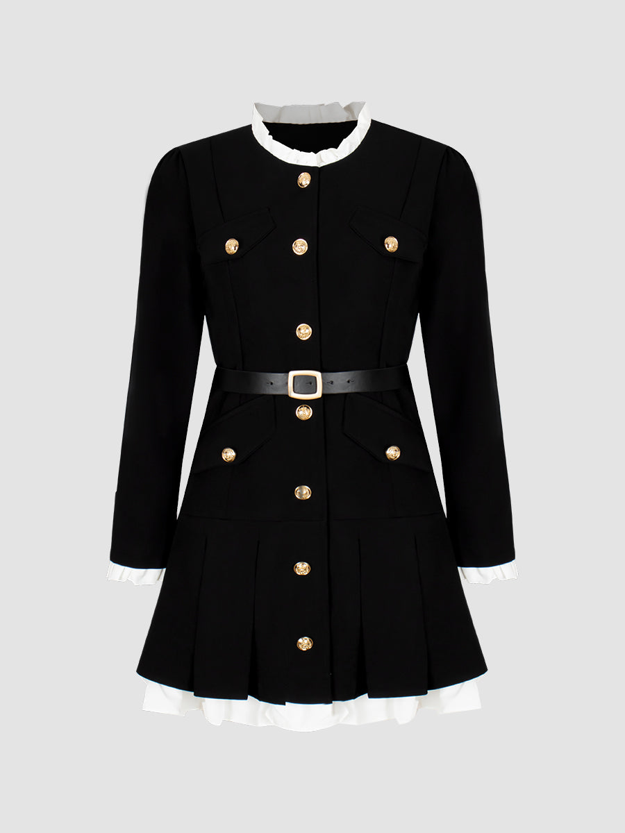 Black Slim Fit Suit Dress with Belt