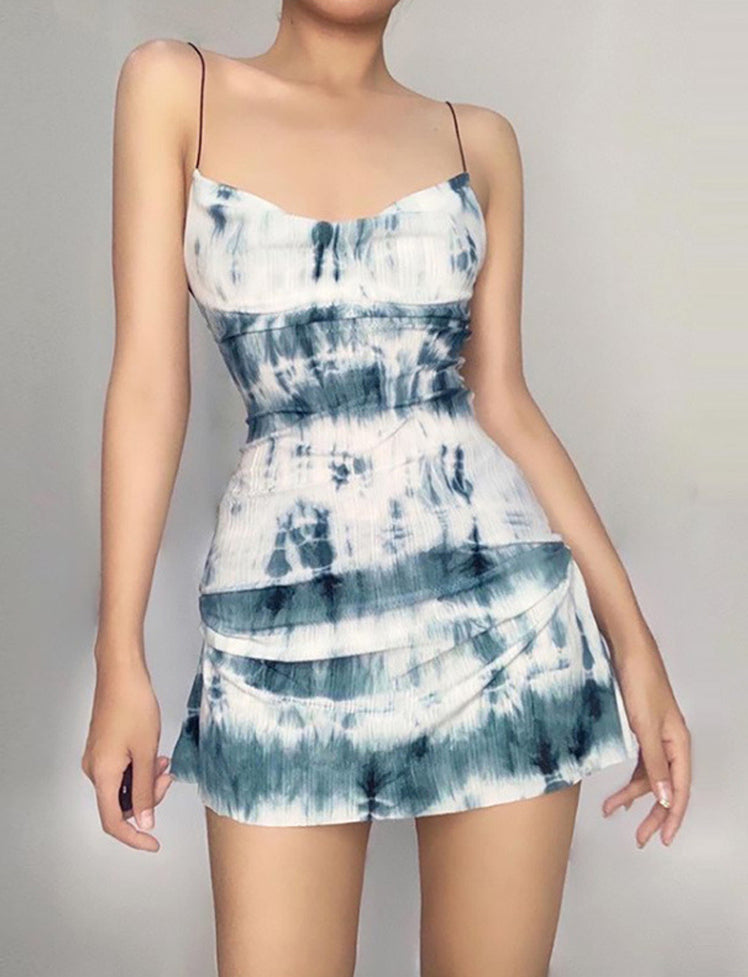 Tie-dye Drawstring Cami Dress