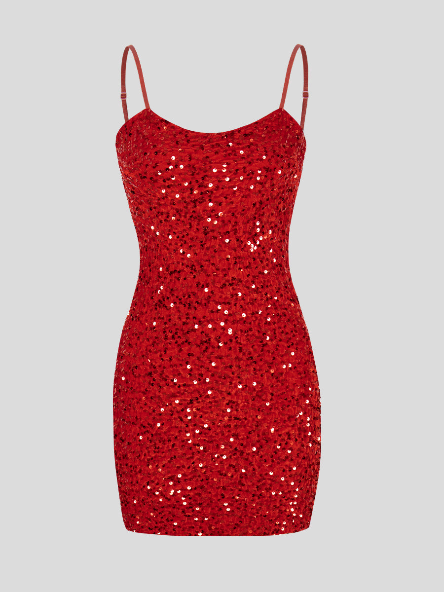 Red Sequin Camisole Dress