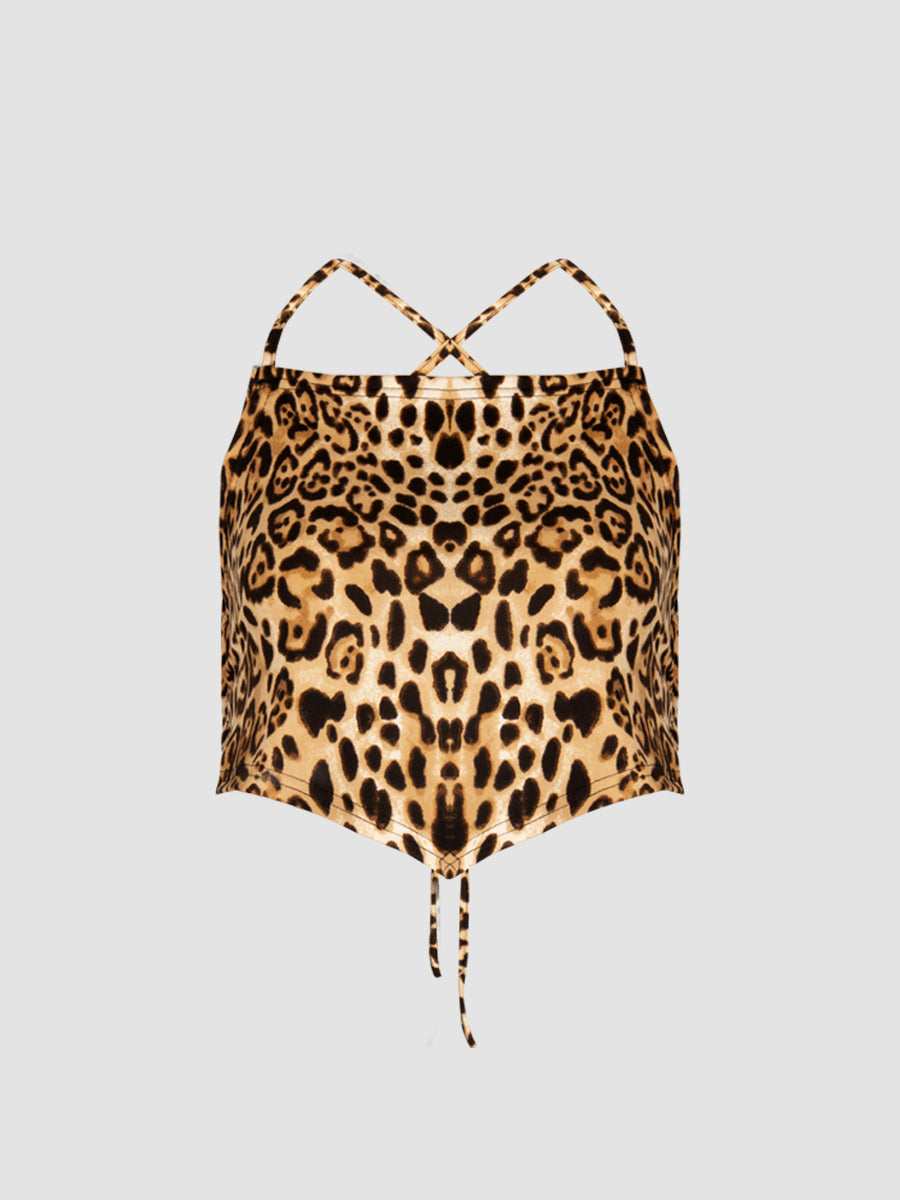 Leopard Print Straps Crop Halter Top