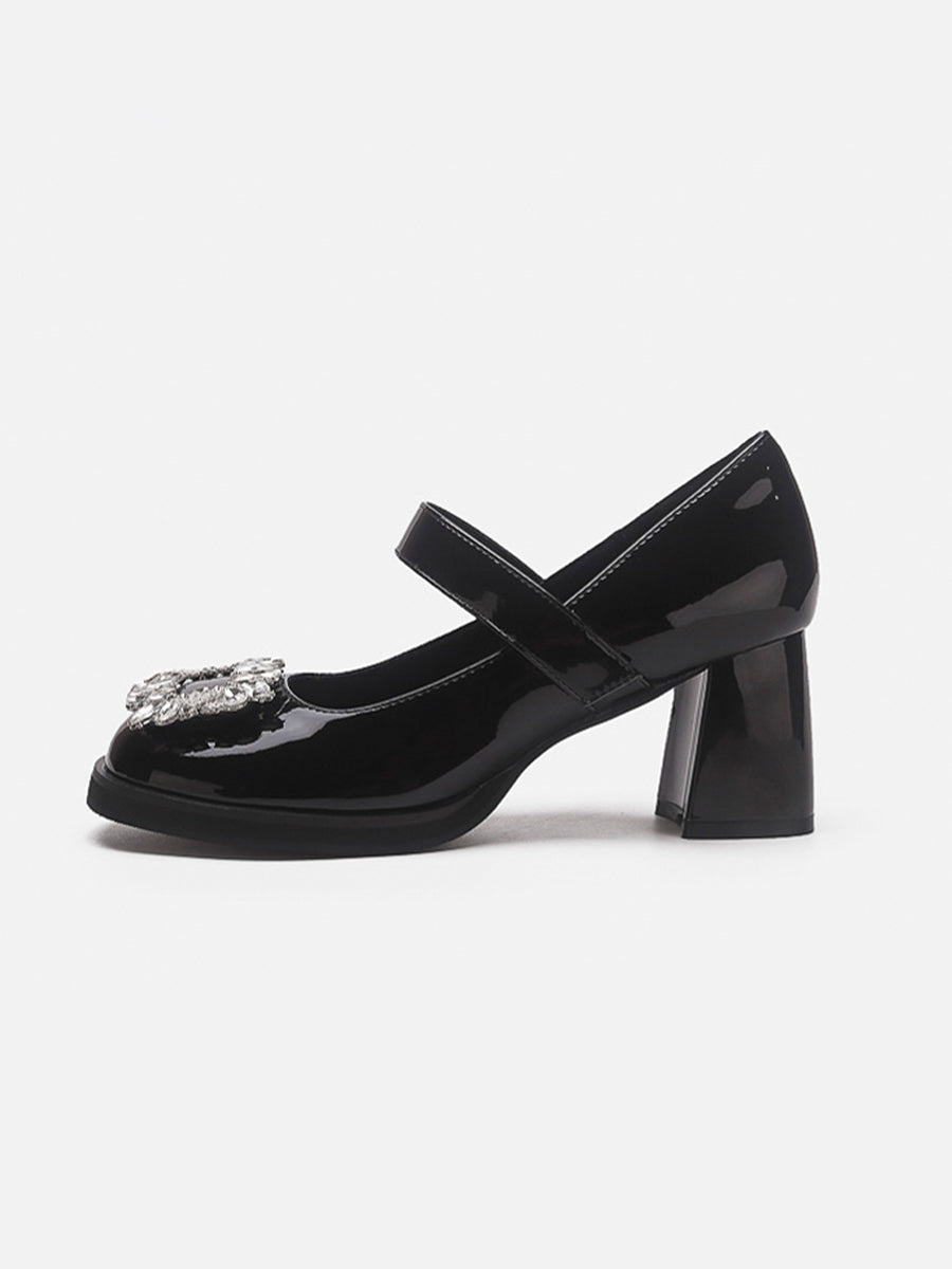 Rhinestone Decor Chunky Mary Jane Pumps