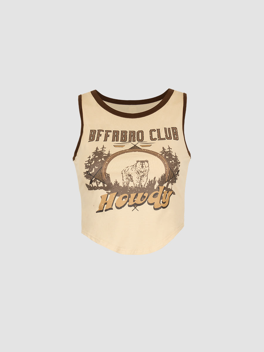 Vintage Letter Print Sleeveless Undershirt Top
