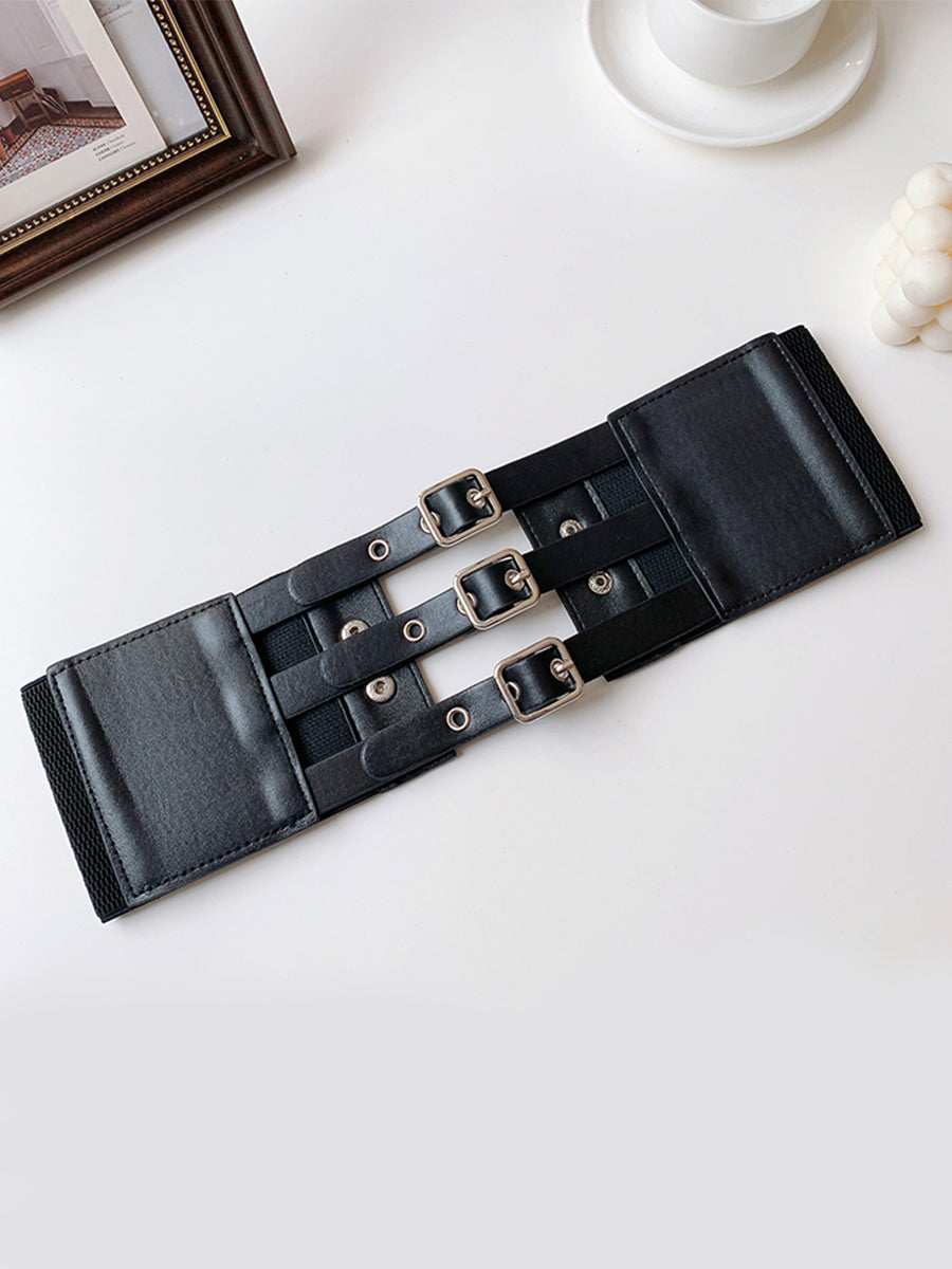 Vintage Three-row Black Leather Belt