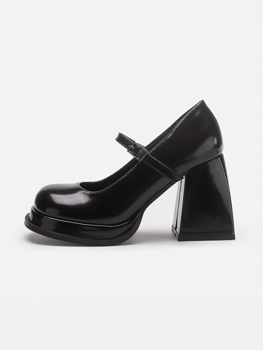 Chunky Heeled Ankle Strap Mary Jane Pumps
