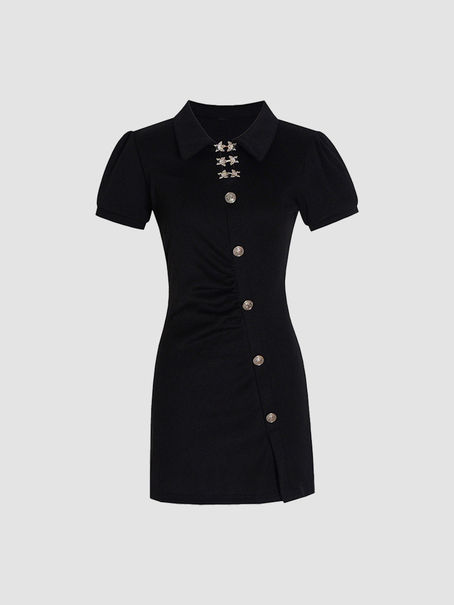 Butterfly Button Black Dress