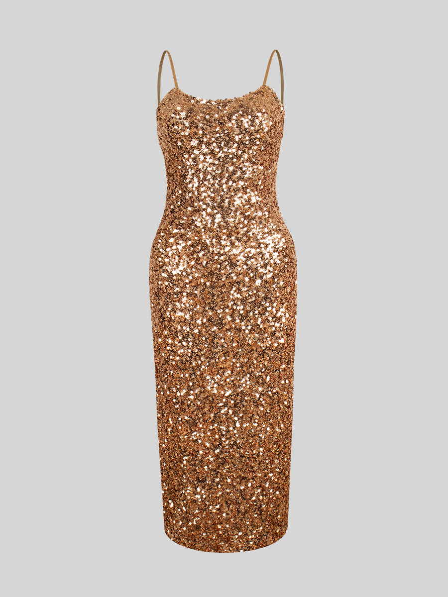 Sequin Champaign Halter Dress