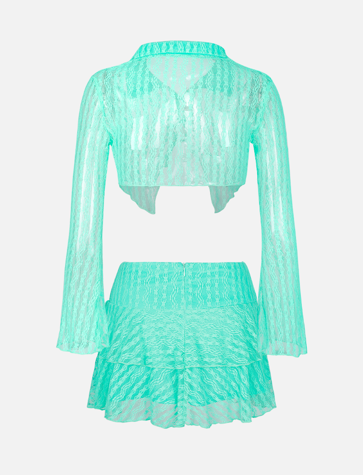 Mesh Hollow Top & Skirt Set
