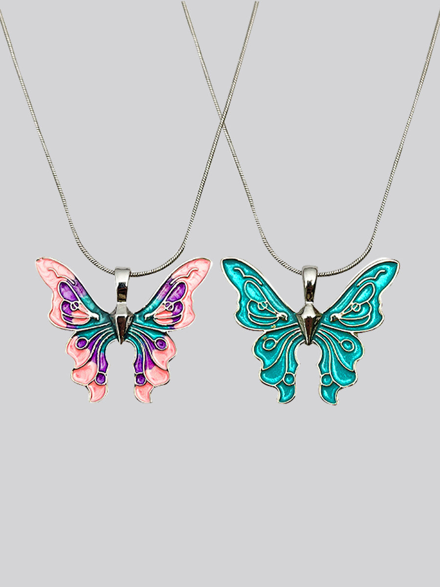 Vintage Blue Pink Butterfly Necklace