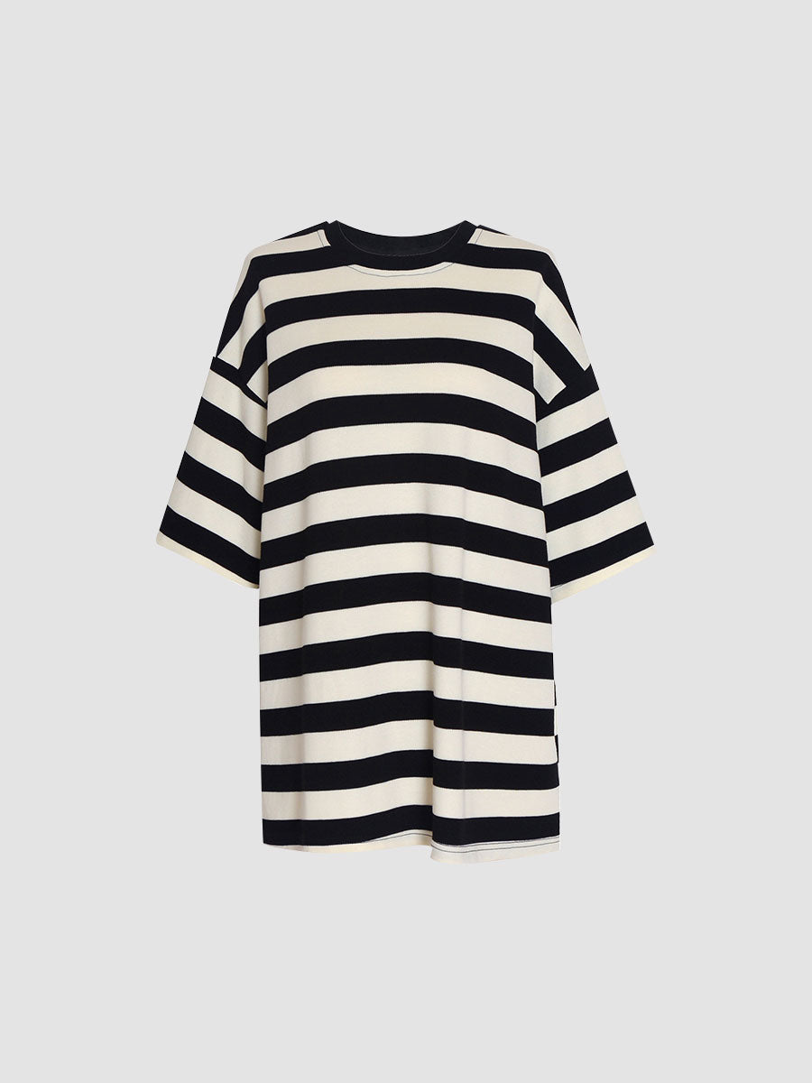 Knitted Black And White Striped Loose T-shirt Top