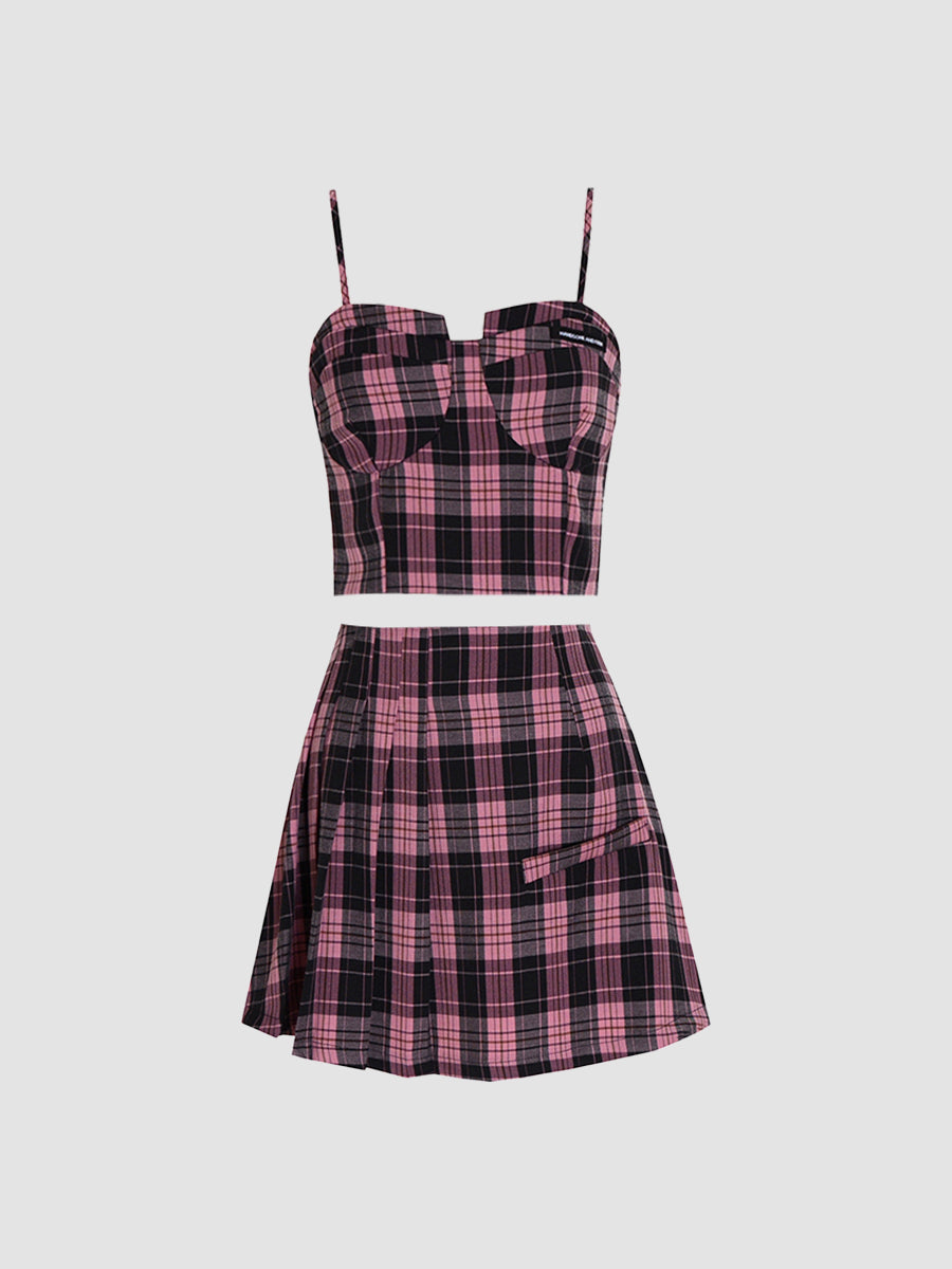 Kpop Purple Plaid Camisole&Skirt Set