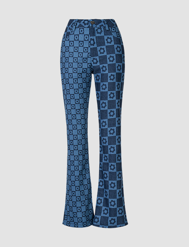 Floral Plaid Top & Trouser Set