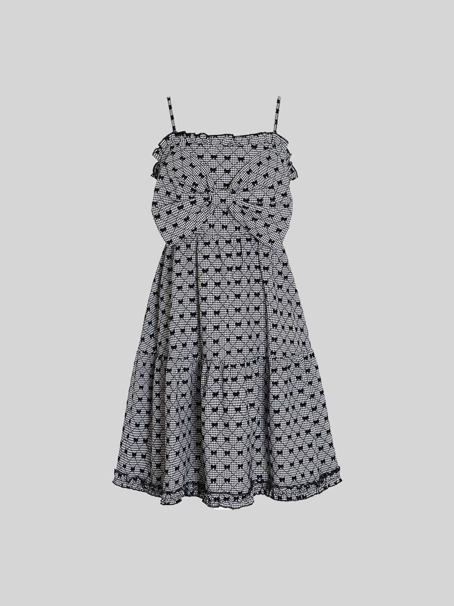 Bow Tie Plaid Fluffy Dress
