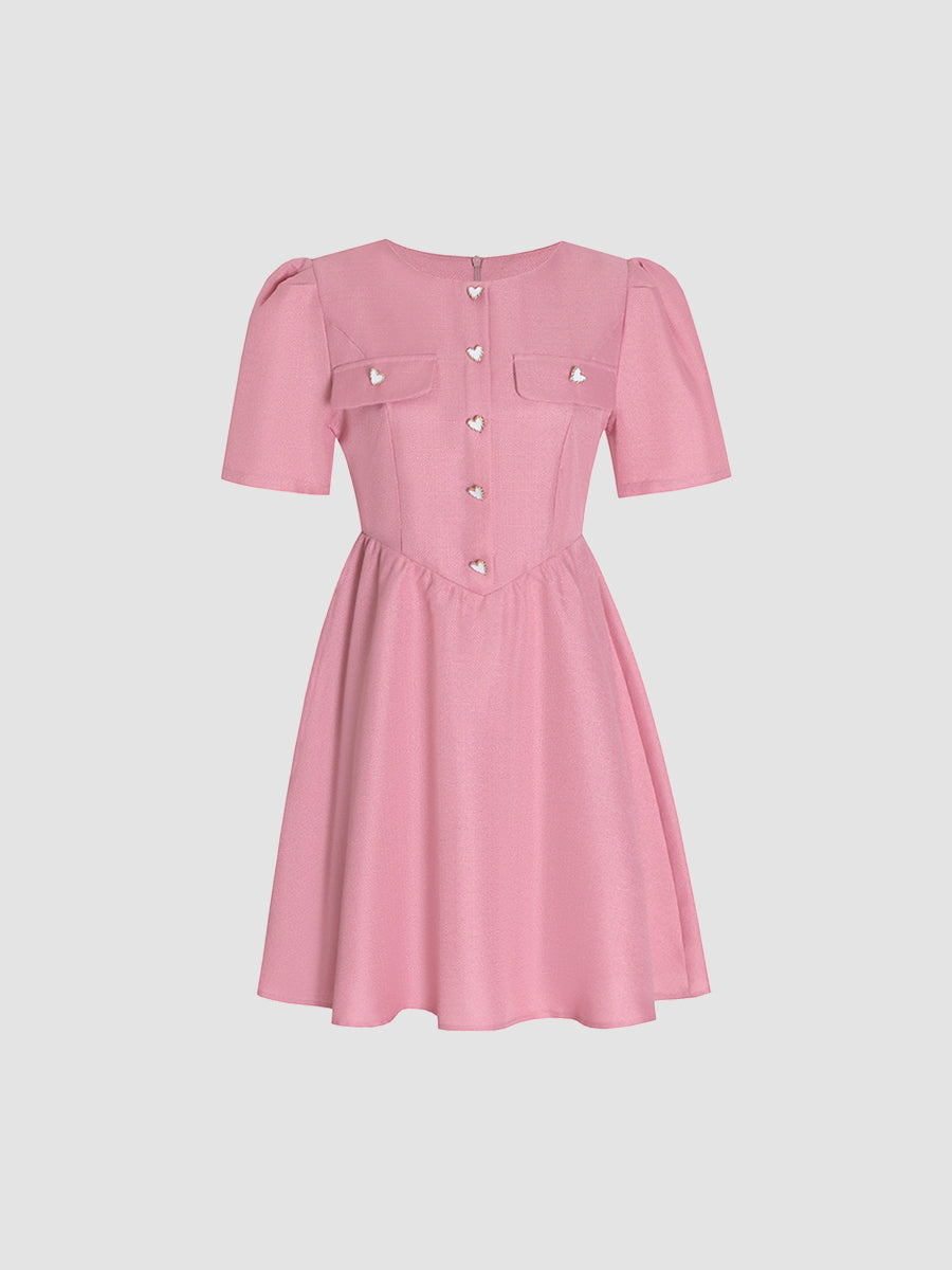 Love Button Pink Woven Dress