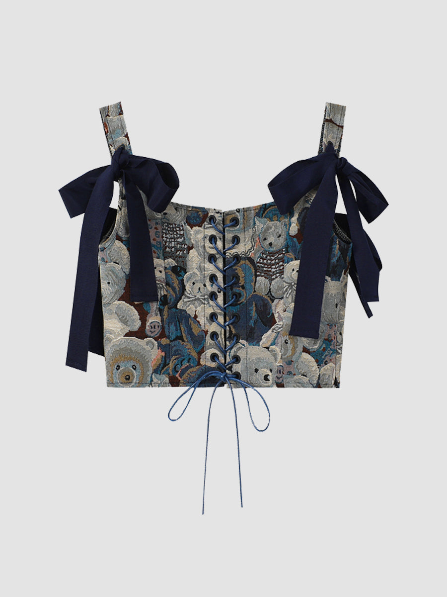 Bear Jacquard Vest Cami Top