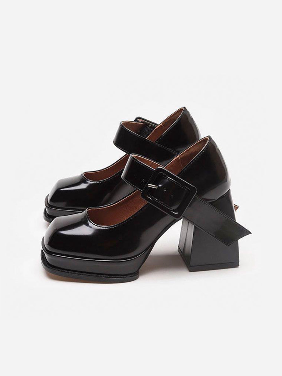 Chunky Heeled Ankle Strap Mary Jane Pumps