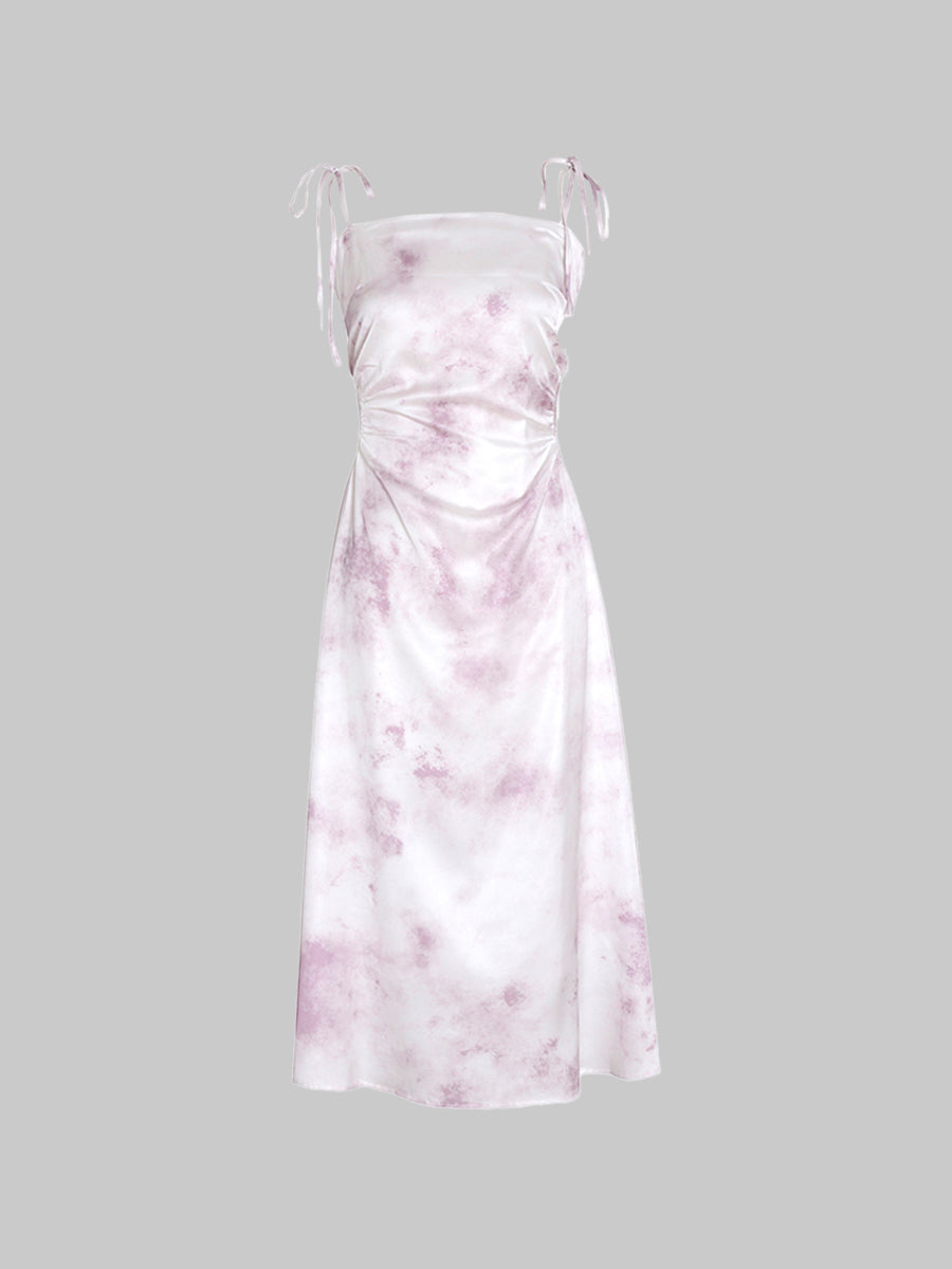 Satin Hollow Print Halter Dress