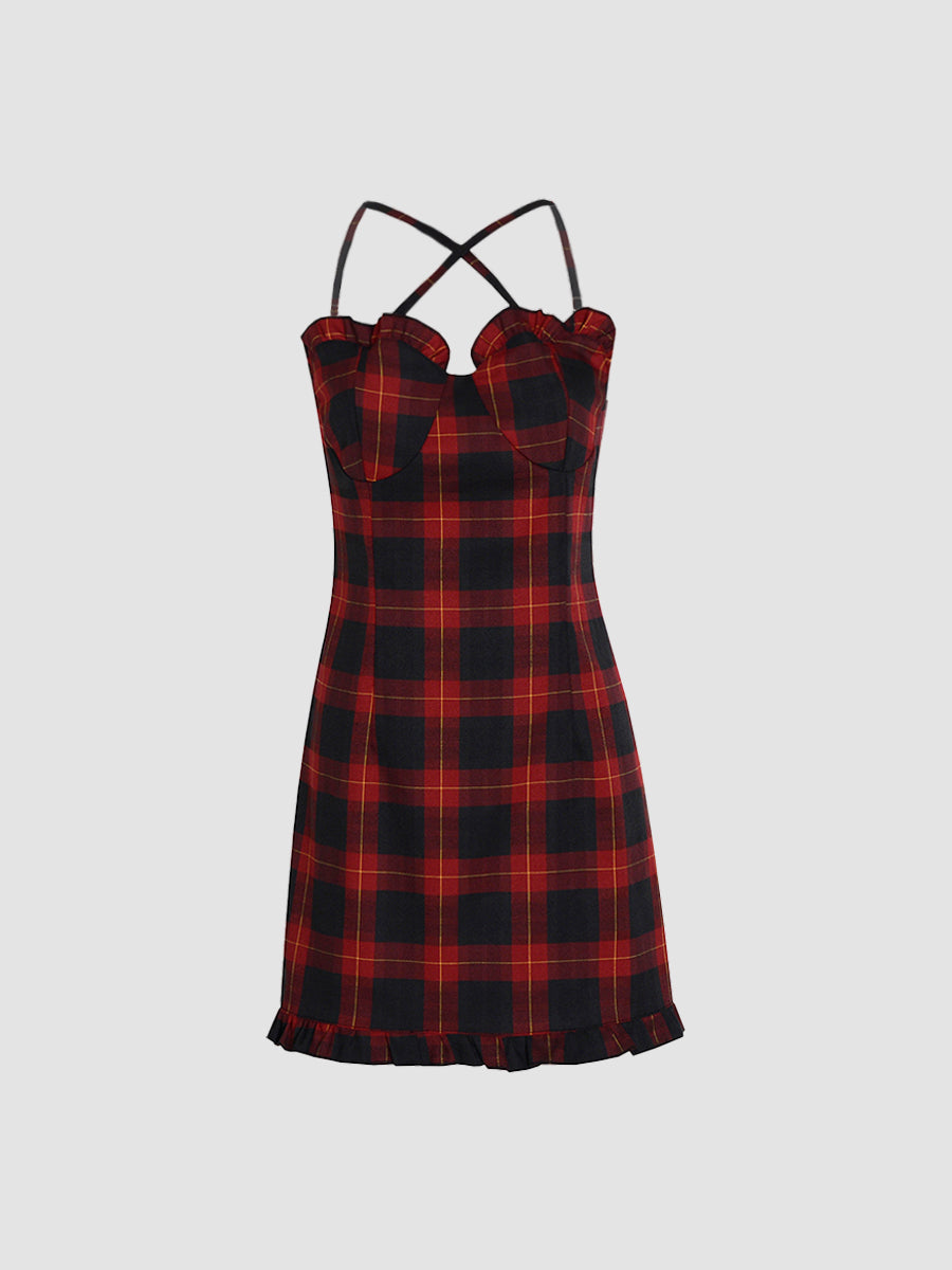 Red Plaid Halter Dress