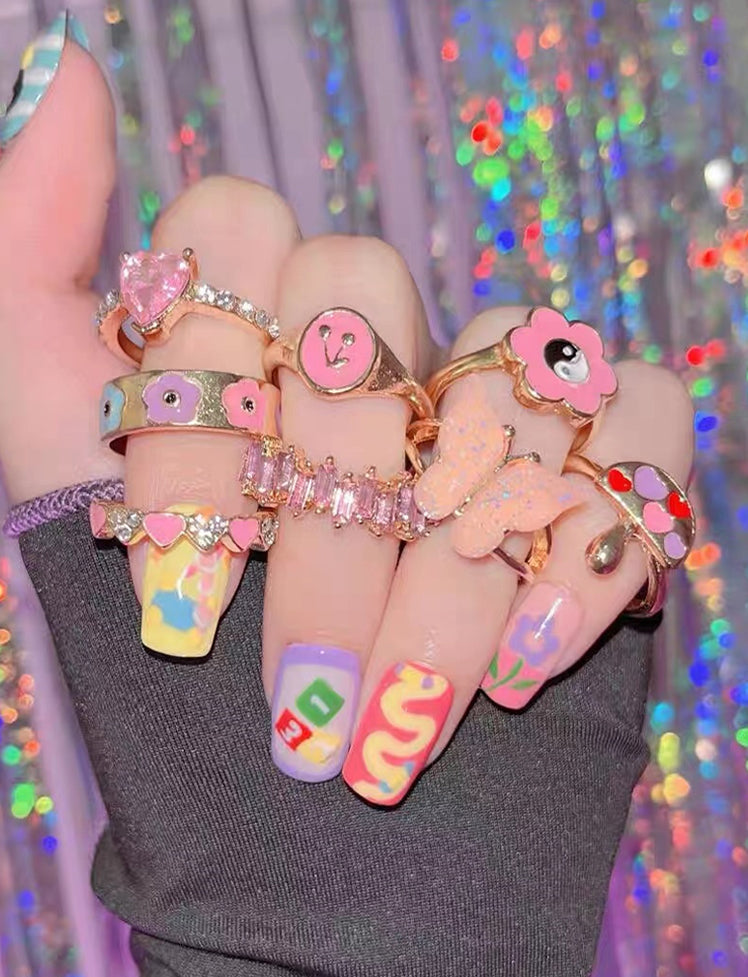 Butterfly Daisy Heart Y2K Rings
