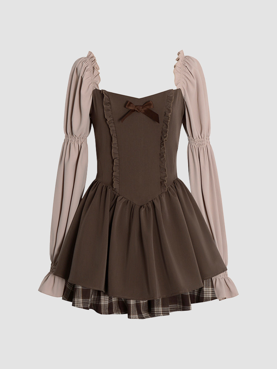 Coffee Puff Sleeve Dress