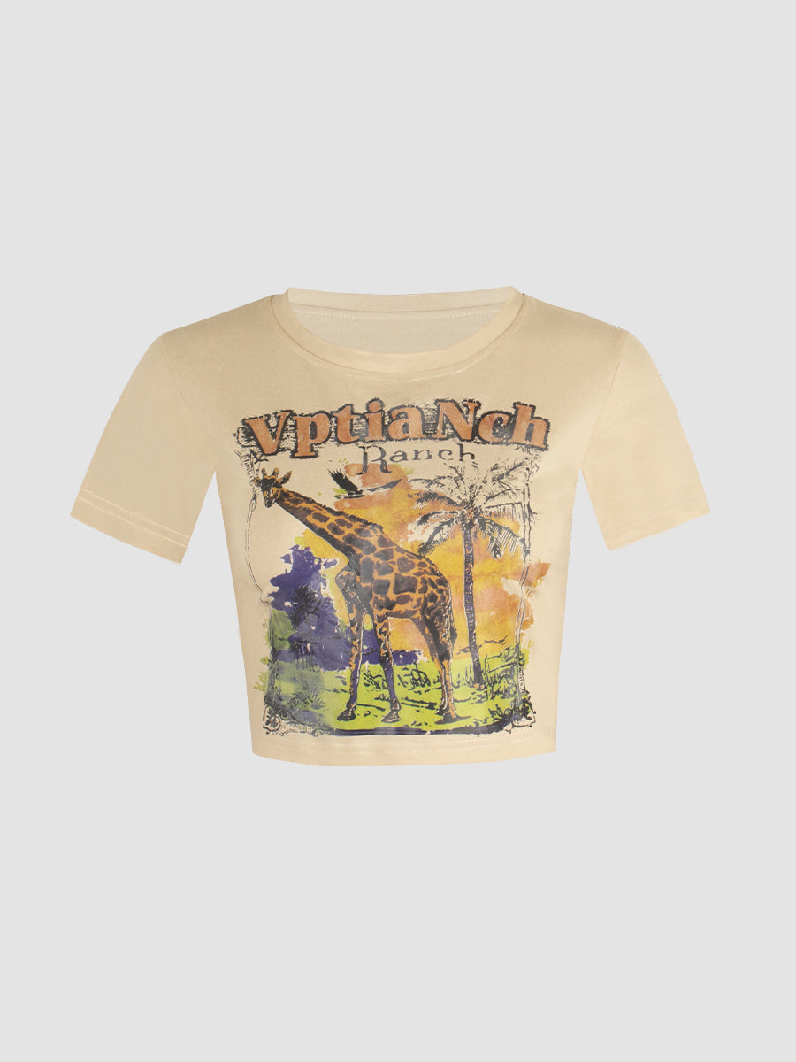 Giraffe Print Apricot Crop Top