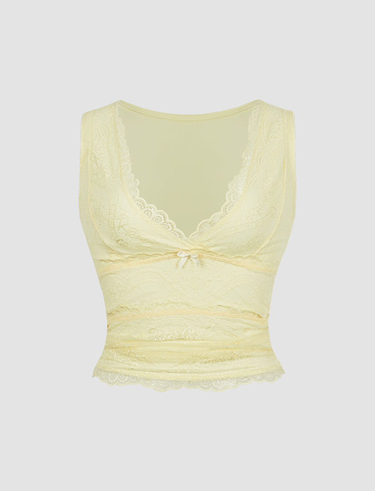 V Neck Lace Paneled Tank Top