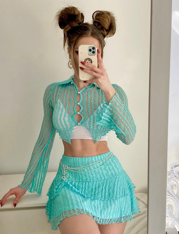 Mesh Hollow Top & Skirt Set
